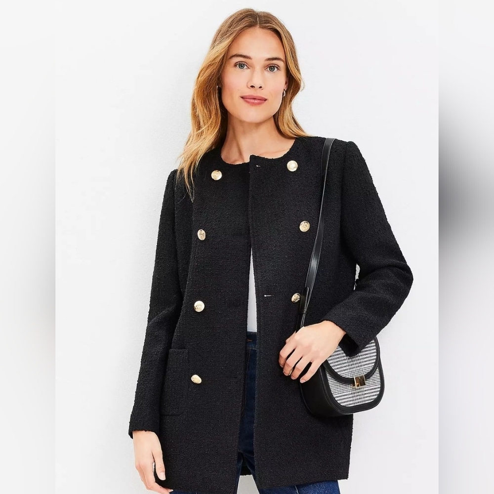 LOFT Tweed Long Collarless Jacket